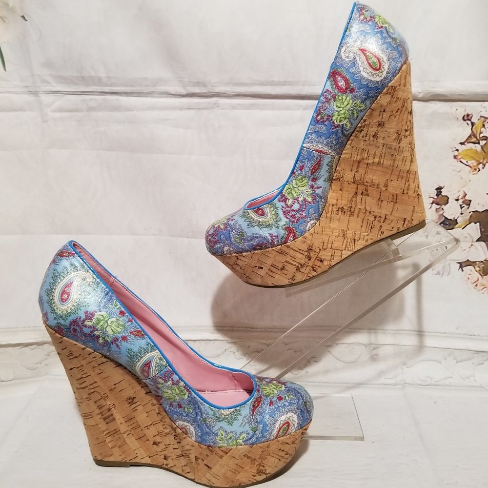 PINKY FLORAL PATFORM WEDGE SANDALS NEW